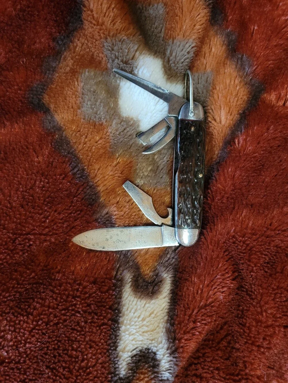Vintage WW2 Era Pal Camp  Knife With Brown Bone Scales. Made IN USA Early 40s.